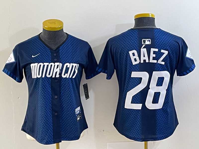 Women%27s Detroit Tigers #28 Javier Baez 2024 Navy City Connect Cool Base Limited Stitched Jersey